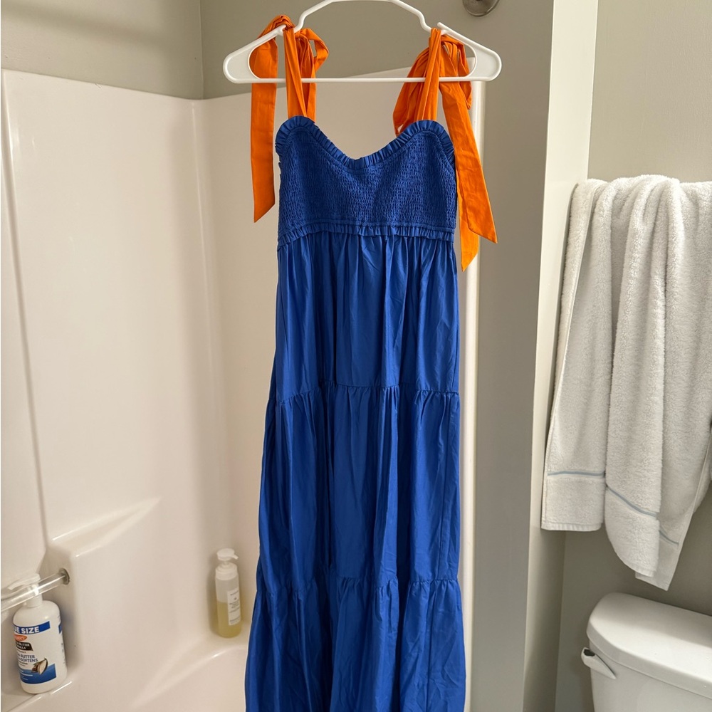 Triple Threads Blue Maxi Dress with Orange Straps